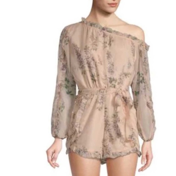 Allison New York Pants - Allison New York One Shoulder Floral Romper ruffle one-piece coquette romantic M